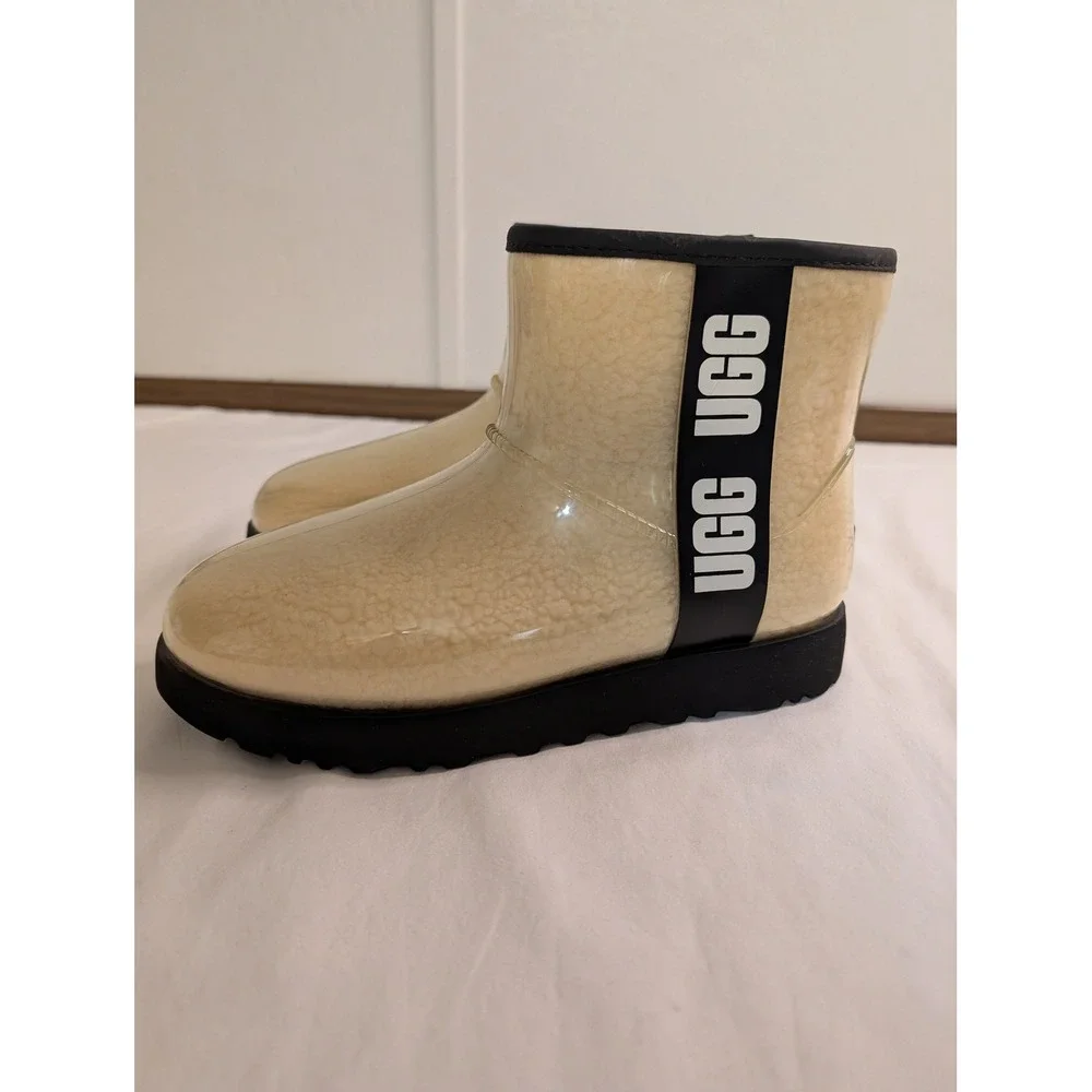 UGG Classic Clear Mini Sherpa Lined Black Waterproof Ankle Boots  Womens 7